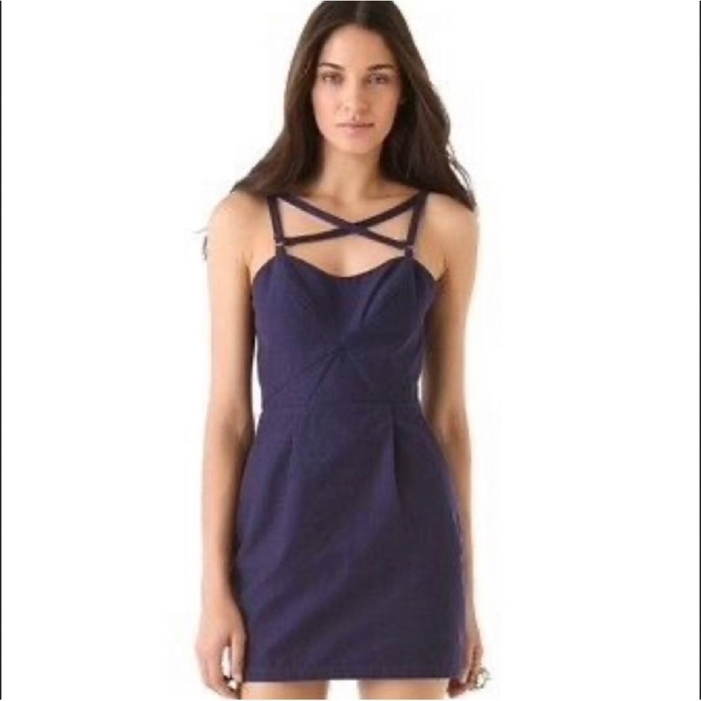 NWT FINDERS KEEPERS Across Roads Bodycon Navy Blue Mini Dress XS